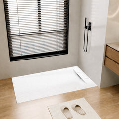 59 in. x 35 in. Curbless Shower Base in White with Reversible Drain