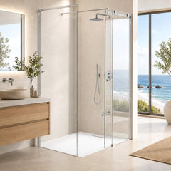 59 in. x 35 in. Curbless Shower Base in White with Reversible Drain