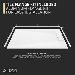 59 in. x 35 in. Curbless Shower Base in White with Reversible Drain