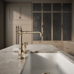 Artifacts Single Handle Kitchen Sink Faucet with Accessories in Vibrant Brushed Bronze | product photo