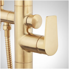 Berwyn Freestanding Tub Faucet with Hand Shower and Rough-In Valve, Brushed Gold | detail photo