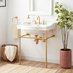 30" Cierra 31" Tall Vitreous China Rectangular Console Bathroom Sink with Overflow in Brushed Gold | product photo