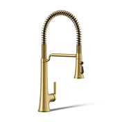 Tone Single Handle Semi-Professional Pre-Rinse Kitchen Sink Faucet with Three-Function Pull Down Sprayer in Vibrant Brushed Moderne Brass