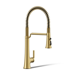 Tone Single Handle Semi-Professional Pre-Rinse Kitchen Sink Faucet with Three-Function Pull Down Sprayer in Vibrant Brushed Moderne Brass