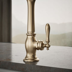 Artifacts Single-Hole Kitchen Sink Faucet with 13-1/2-in Swing Spout, Victorian Spout Design in Vibrant Brushed Bronze | detail photo