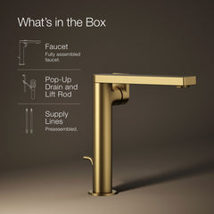 Kohler Composed Single Hole Bathroom Faucet with Drain Assembly in Vibrant Brushed Moderne Brass | product photo
