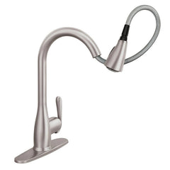 Haysfield Single Handle Deck-mount Pull-down Kitchen Faucet with Sprayer in Spot Resist Stainless in Stainless Steel | product photo