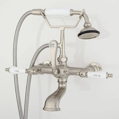 Telephone Style Wall Mounted Tub Faucet with Porcelain Lever Handles in Chrome | product photo