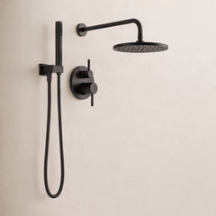 Modern 14 Series Round Rain Shower System Faucet Set, Rainfall Matte Black Shower Head and Handle Set, Valve Trim Kit, 10 Inch, Matte Black | product photo