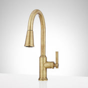 Greyfield Single-Hole Pull-Down Kitchen Faucet in Aged Brass