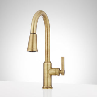 Greyfield Single-Hole Pull-Down Kitchen Faucet in Aged Brass