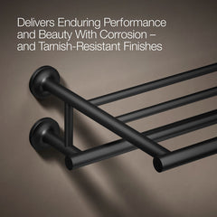 Kohler Purist 24" Hotelier Metal Wall-Mount Bathroom Shelf, Towel Holder in Matte Black | product photo