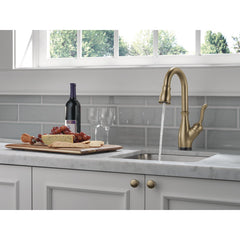 Leland Pull Down Touch Bar Faucet with Handles in Champagne Bronze | product photo