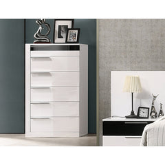 6-Drawer Chest, Poplar Wood and MDF, Glossy Black and White