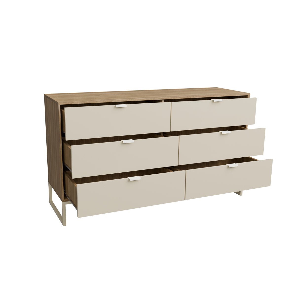 6-Drawer Double Dresser, Engineered Wood, Light Brown/Cream