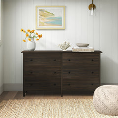 6-Drawer Double Dresser, Solid and Engineered Wood, Metal Handles