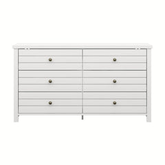 6-Drawer Dresser, Engineered Wood, White, Chrome Metal Knobs