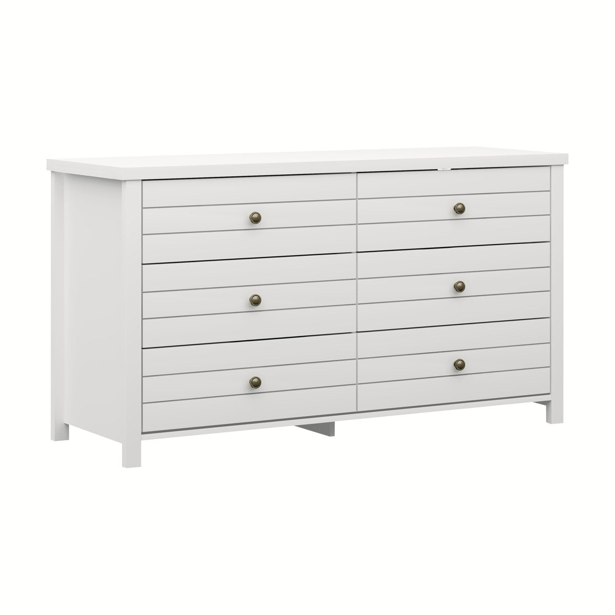6-Drawer Dresser, Engineered Wood, White, Chrome Metal Knobs