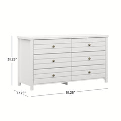 6-Drawer Dresser, Engineered Wood, White, Chrome Metal Knobs