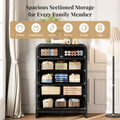 6-Drawer Dresser in Fluted Black Manufactured Wood with Metal Handles