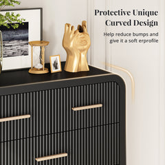 6-Drawer Dresser in Fluted Black Manufactured Wood with Metal Handles