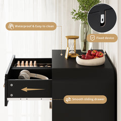 6-Drawer Dresser in Fluted Black Manufactured Wood with Metal Handles