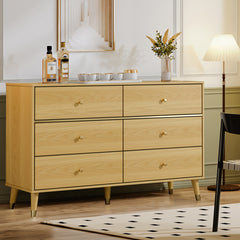 6-Drawer Dresser, Manufactured Wood, 47.24 in. Wide, Beige