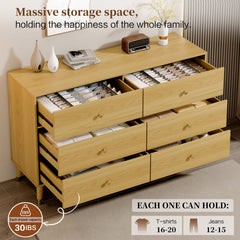 6-Drawer Dresser, Manufactured Wood, 47.24 in. Wide, Beige