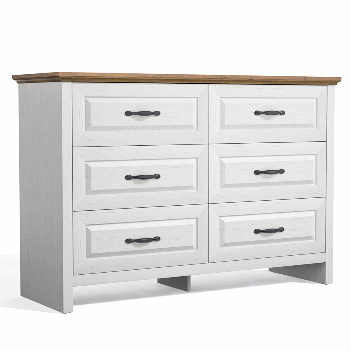 6-Drawer Dresser, Manufactured Wood and MDF, Brown Gloss Finish, Metal Handles
