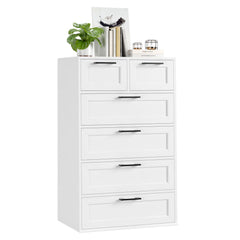 6-Drawer Dresser, White Engineered Wood, Black Iron Handles