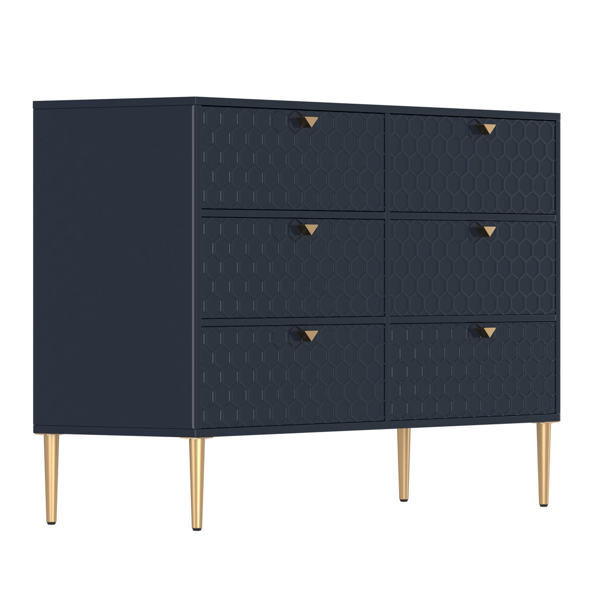 6-Drawer Dresser, Wood-Veneered MDF, Honeycomb Fronts, Blue