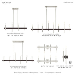 6-Light Chandelier, 40 in Wide, Steel in Brushed Nickel and Bronze