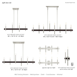 6-Light Chandelier, 40 in Wide, Steel in Brushed Nickel and Bronze