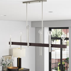 6-Light Chandelier, 40 in Wide, Steel in Brushed Nickel and Bronze