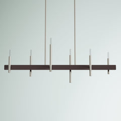 6-Light Chandelier, 40 in Wide, Steel in Brushed Nickel and Bronze