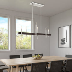 6-Light Chandelier, 40 in Wide, Steel in Brushed Nickel and Bronze