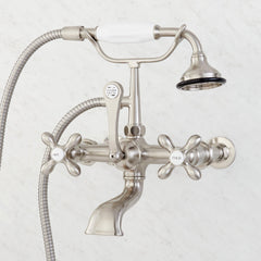 Telephone Style Wall Mounted Tub Faucet with Cross Handles in Brushed Nickel | product photo