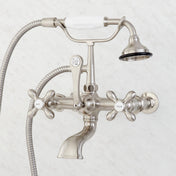 Telephone Style Wall Mounted Tub Faucet with Cross Handles in Brushed Nickel