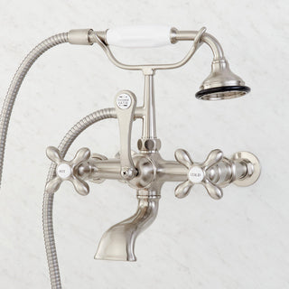 Telephone Style Wall Mounted Tub Faucet with Cross Handles in Brushed Nickel