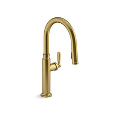 Edalyn Pull-Down Kitchen Sink Faucet with Three-Function Sprayhead in Vibrant Brushed Moderne Brass | product photo
