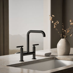 Kohler Purist Two-Hole Deck-Mount Bridge Kitchen Sink Faucet in Matte Black | product photo