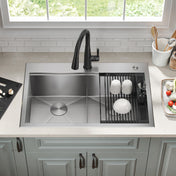 Rivet™ 33" L Workstation Kitchen Sink Drop-In Top Mount 16 Gauge Stainless Steel 50/50 Double Bowl