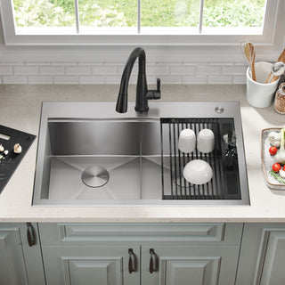 Rivet™ 33" L Workstation Kitchen Sink Drop-In Top Mount 16 Gauge Stainless Steel 50/50 Double Bowl