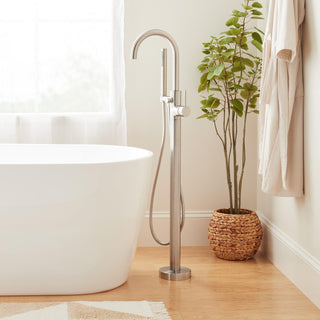 Lexia Floor Mounted Tub Filler Faucet and Valve in Brushed Nickel
