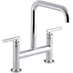Kohler Purist Two-Hole Deck-Mount Bridge Kitchen Sink Faucet in Polished Chrome | product photo