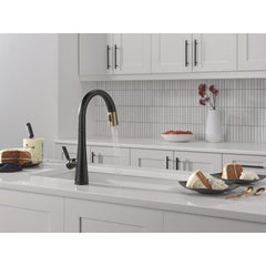 Touch2O Technology Kitchen Faucet with Touchless Technology in Matte Black / Champagne Bronze | product photo