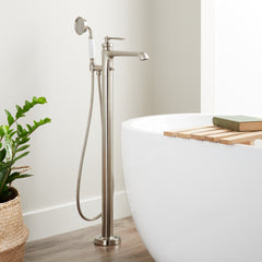Cooper Freestanding Tub Filler with Hand Shower in Brushed Nickel | product photo