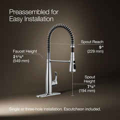 Kohler Simplice Single Handle Semi-Professional Pre-Rinse Kitchen Sink Faucet with Three-Function Pull Down Sprayer | product photo
