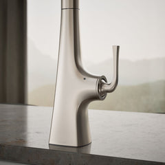 Graze Touchless Pull-Down Kitchen Sink Faucet with Voice Activation and Three-Function Sprayhead in Vibrant Stainless | detail photo