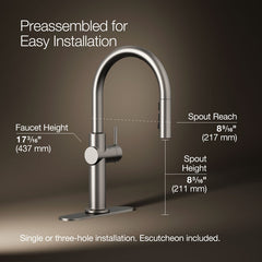 Kohler Crue Touchless Pull-Down Kitchen Sink Faucet with Three-Function Sprayhead in Vibrant Stainless | product photo